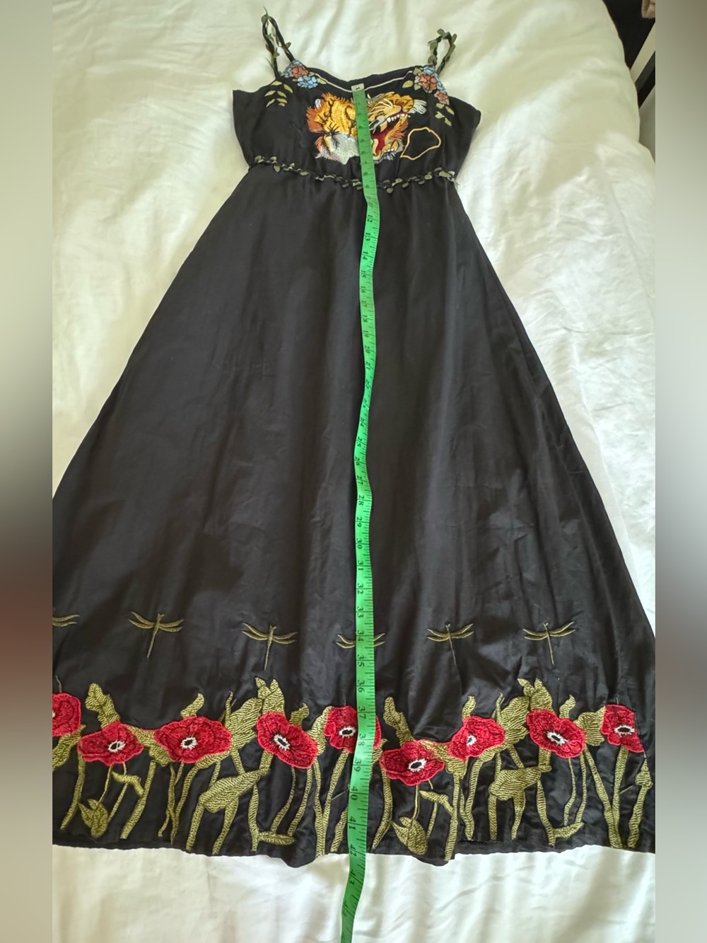 Black Embroidered Midi Dress with Tiger Motif - Picture 13 of 16